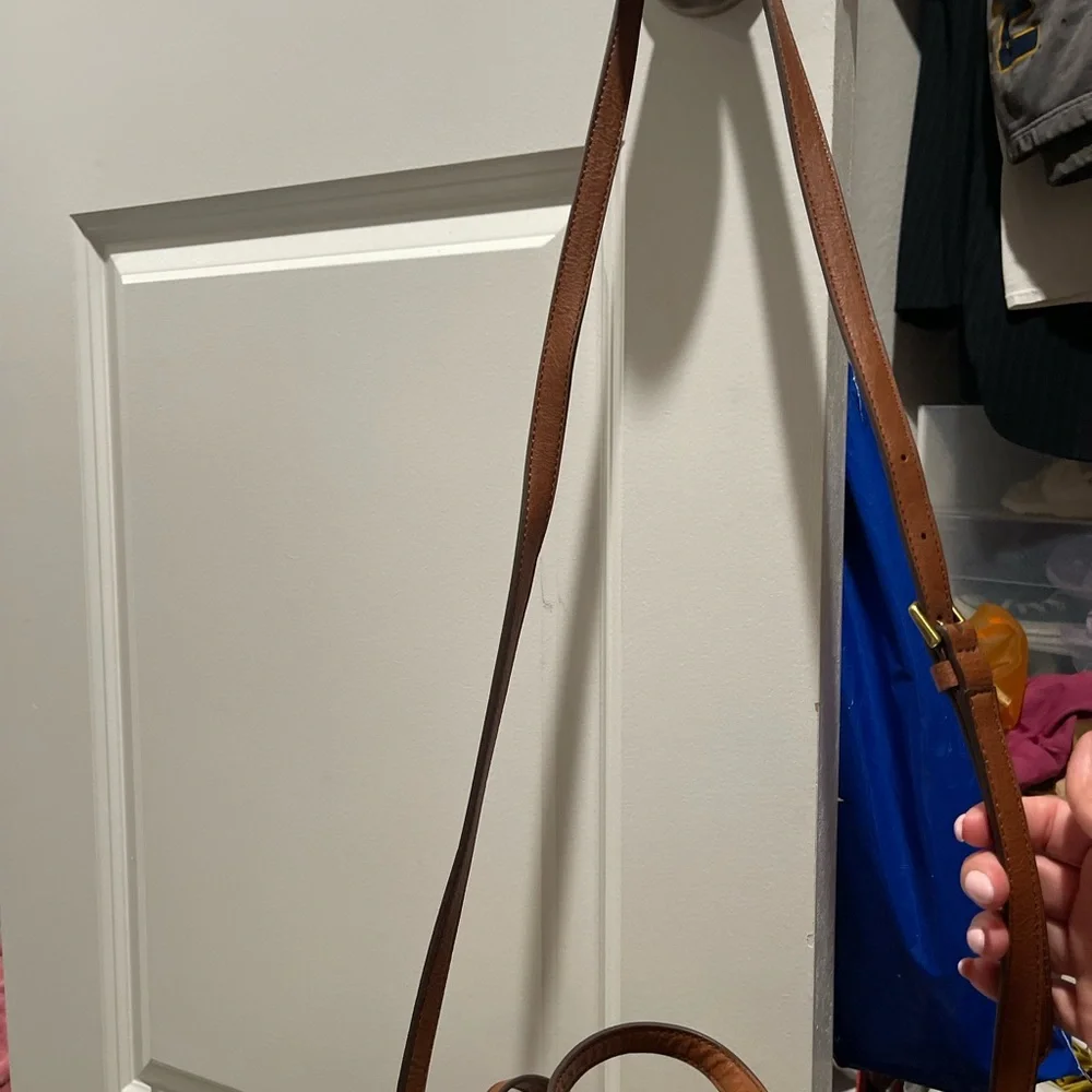 Fossil Metallic Gold Leather Satchel with Brown Handles